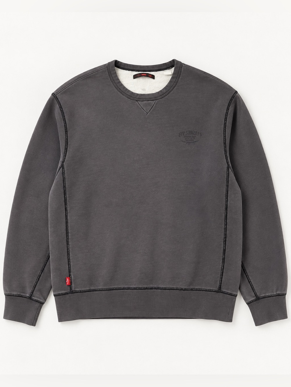 Levi’s Men’s Charcoal Gray Crewneck Sweatshirt Washed Faded Distressed Workwear